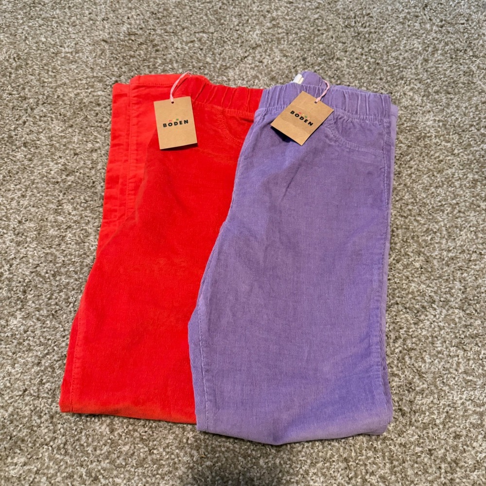 NWT Lot of 2 Mini Boden Corduroy pull on leggings red pink 13Y stretch